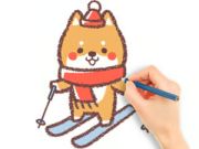 Permainan Buku Pewarna: Anak anjing ski  talian