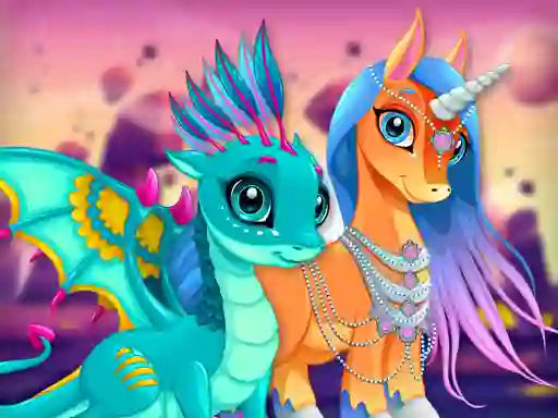 Permainan Cute Unicorns And Dragons Puzzle talian