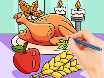 Permainan Buku Mewarna: Makanan Turki Kesyukuran  talian