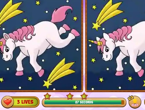 Permainan Unicorn Cari perbezaannya  talian